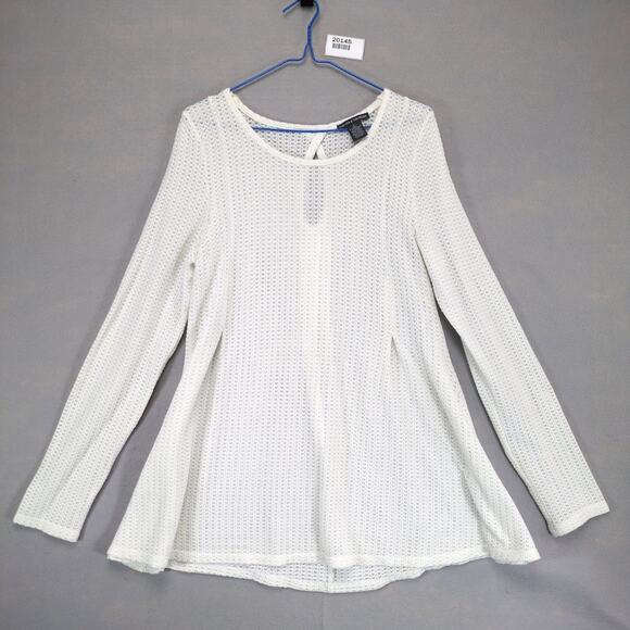 Chelsea & Theodore Womens L Open Waffle Knit Ivory Long Sleeve Peplum Top Casual - Picture 1 of 6